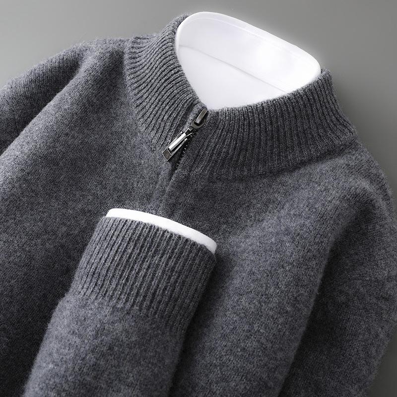 

Men s 100% Pure Wool Half-Zip Thick Knit Casual Cardigan Sweater L темно-сірий
