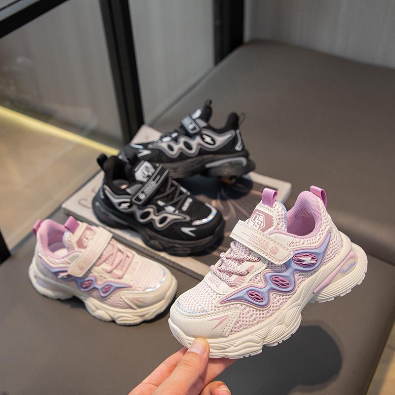 Spring and Autumn Soft Sole Girls Mesh New Sports New Velcro Boys Running Basketball Shoes Student Single Shoes