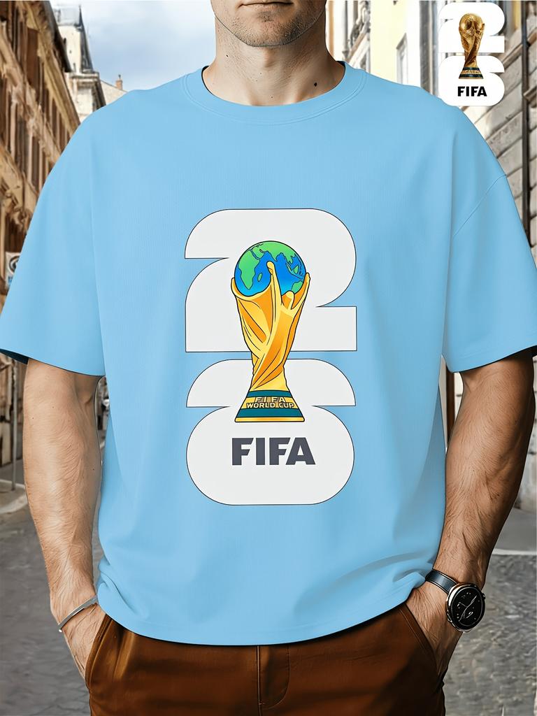 FIFA World Cup Football. Men's Print Short-Sleeve T-Shirt, Trendy Summer Top, Unisex Couple's Round Neck, Comfortable Fit, Essential for Parties