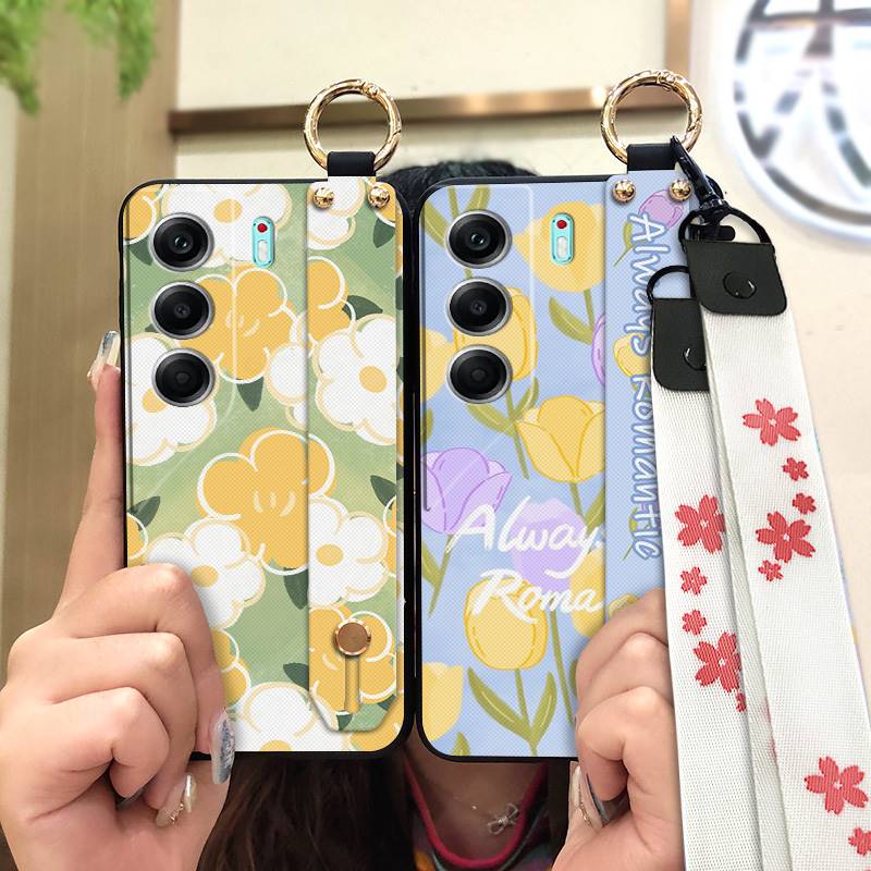 Phone Holder Kickstand Phone Case For Tecno Camon40 Pro 5G/CM7 Protective Silicone Flower Fashion Design Waterproof Ring