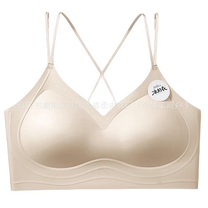 Traceless Cross Beauty Back Ice Milk Coat Gathering Lift Fixed Cup High Elastic Liquid Foundation Bra Summer