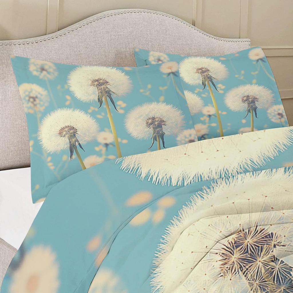 Dandelion Floral Duvet Cover Sets, Flower Botanical Bedding Set, Plant Quilt Cover, Soft Comforter Cover &  Pillowcases 75*50