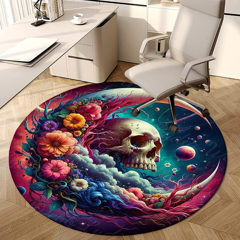 1pc Office Carpet Chair Mats Floral Cosmic Skull Artwork Perfect for Decorating Office Chairs, Living Rooms, Or Bedrooms