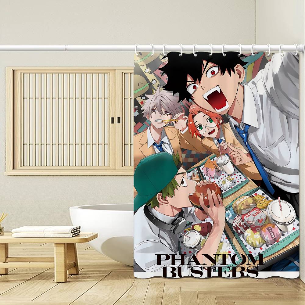 Japanese Anime P-Phantom B-Busters 1Pc Printed Shower Curtain Waterproof Washable With 12 Hooks Bathroom Shower Home Use