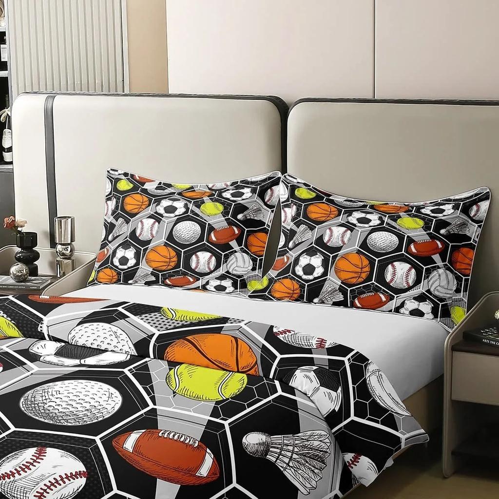Cool Flame Basketball Player Pattern Bedding Set 2/3Pcs, 3D Digital Print Sports Duvet Cover Kit for Kids Young Men Bedroom Deco