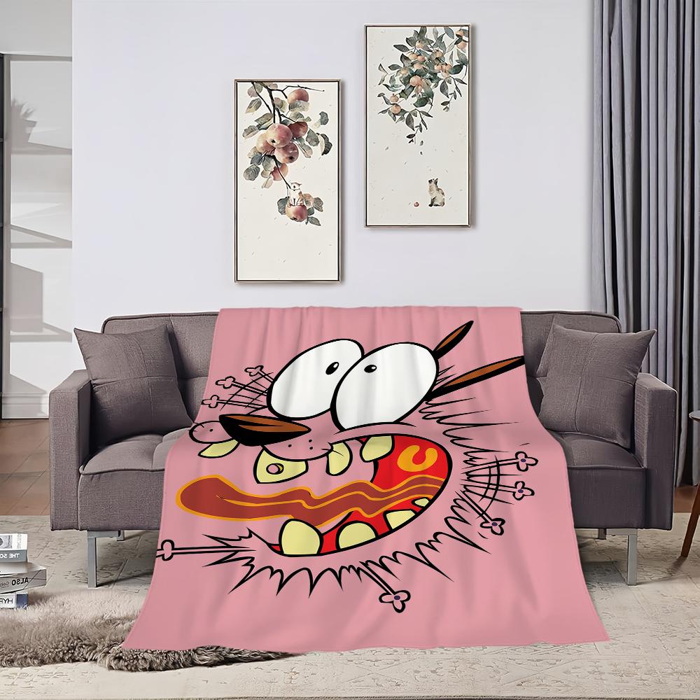 Cartoon C-Courage the C-Cowardly D-Dog Blanket Plush Nap Sofa rug for Living Room Office Bedroom Birthday Home Travel Kid Gifts