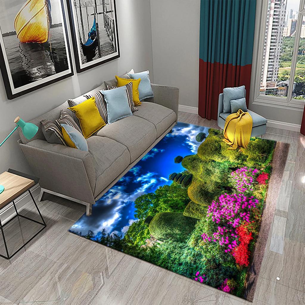 European Style Garden Carpets Colorful Flowers Rugs for Home Living Room Teens Bedroom Decor Carpet Bathroom Non-slip Area Rugs