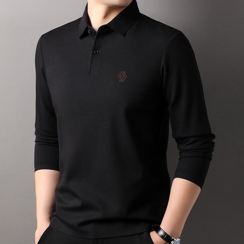 Hengyuanxiang Men's Silk Blend Long Sleeve Polo T-Shirt