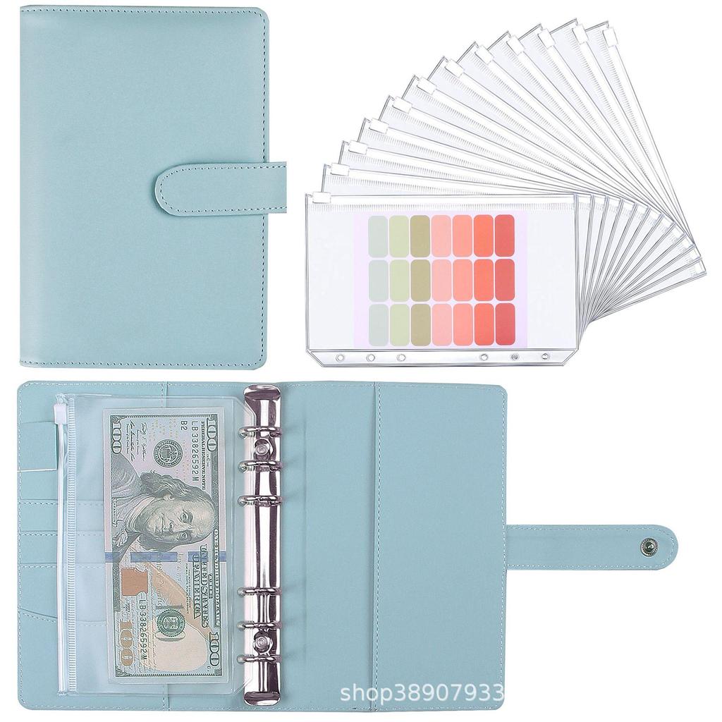 Macaron A6 Leather Zipper Binder Planner with PU Cash Budget Notebook