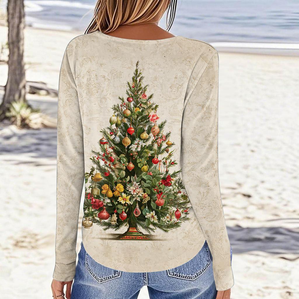 Dammode Casual Långärmad Jultryckt Rundhalsad Topp