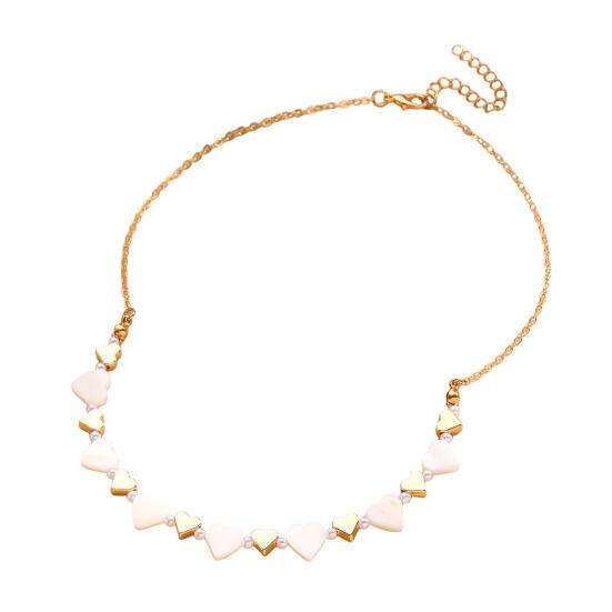 Women Necklace Bracelet Natural Shell Heart Design Adjustable Extension Chain Necklace Wristband Jewelry Gift