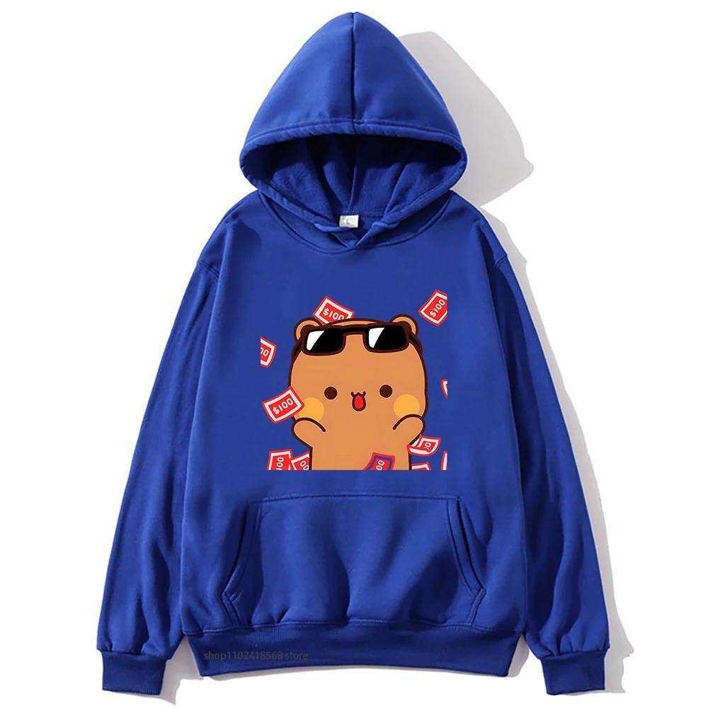 Men's hooded sweatshirt with Bubu and Dudu cartoon print, a fashionable and casual hip-hop style top for autumn and winter Harajuku fashion.