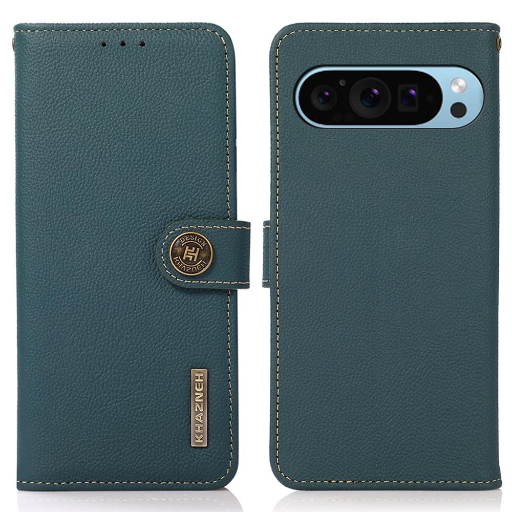 KHAZNEH For Google Pixel 10 Pro/10/9 Pro/9 Case RFID Blocking Anti-Drop TPU+Genuine Cow Leather Phone Cover