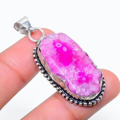 Natural Pink Solar Quartz Gemstone 925 Sterling Silver Pendant 1.97" h0M89