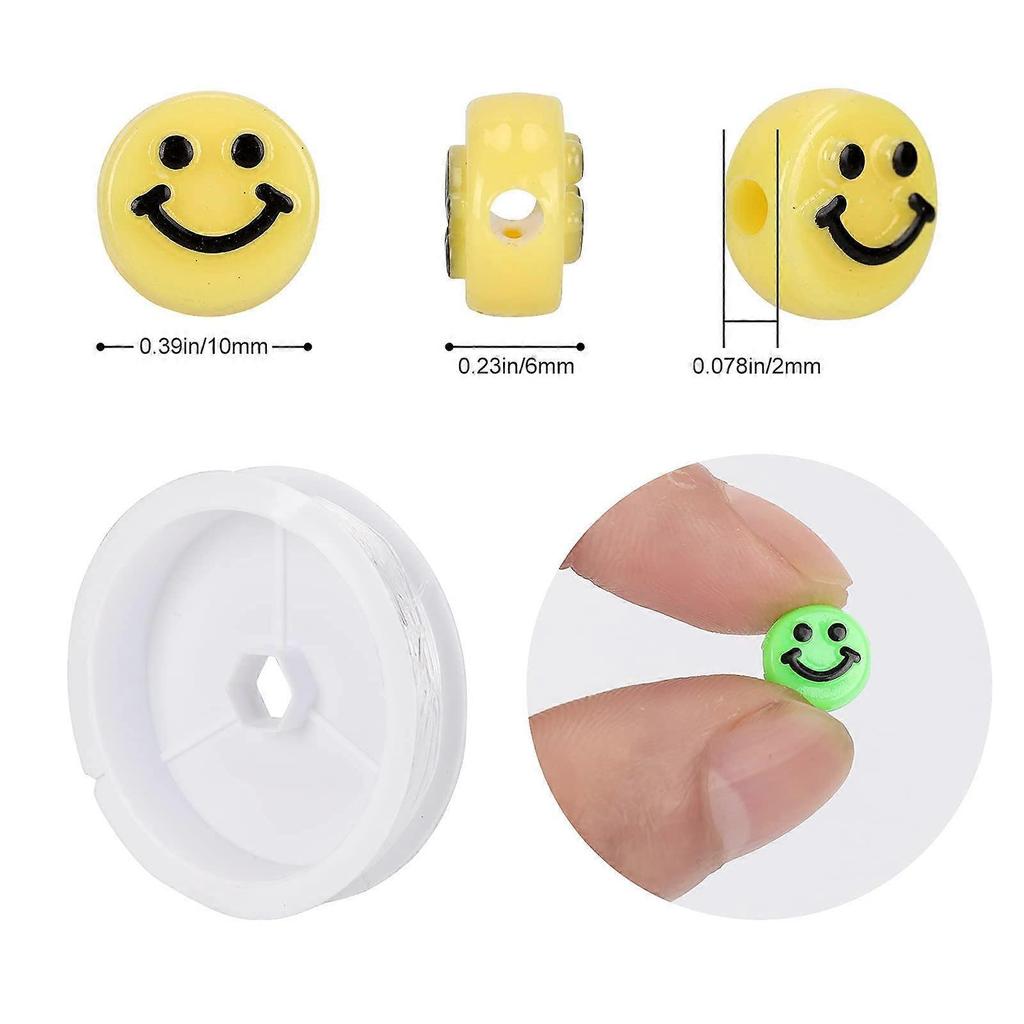 100pcs Colorful Smiley Face Beads - 10mm Acrylic Round Happy Face Loose Spacer Beads Spacer Beads for DIY Jewelry