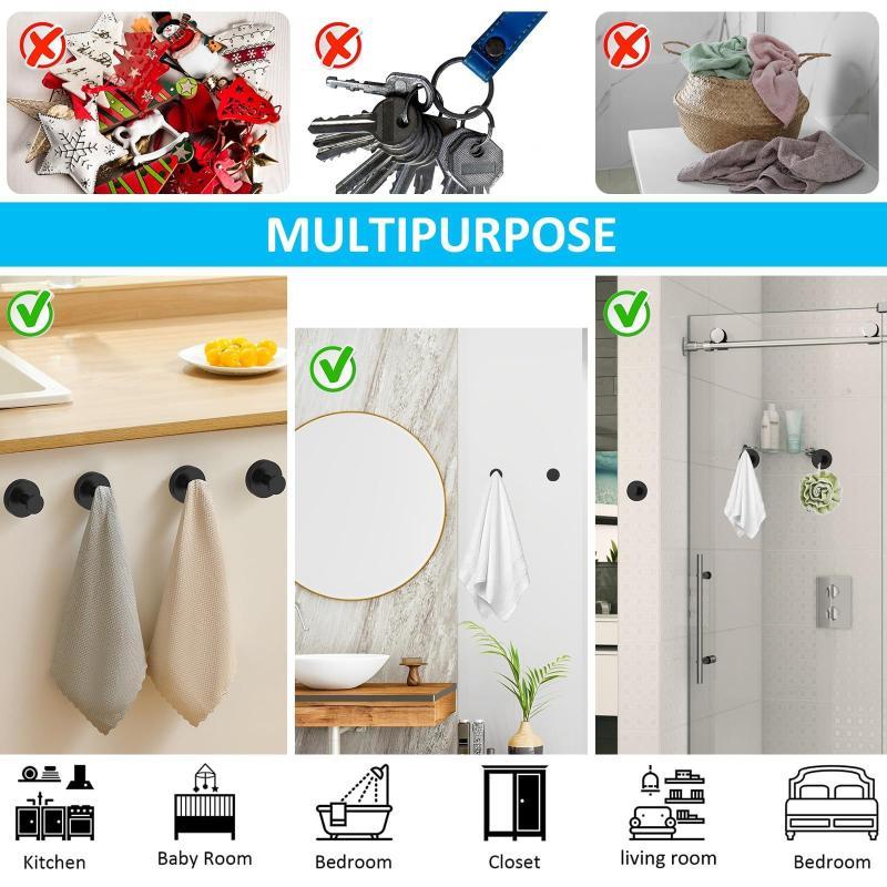 1/2/4PCS Heavy Duty Vacuum Suction Hooks No Drill Seamless Stainless Steel for Entryway Door Coat Hat Key Hanging