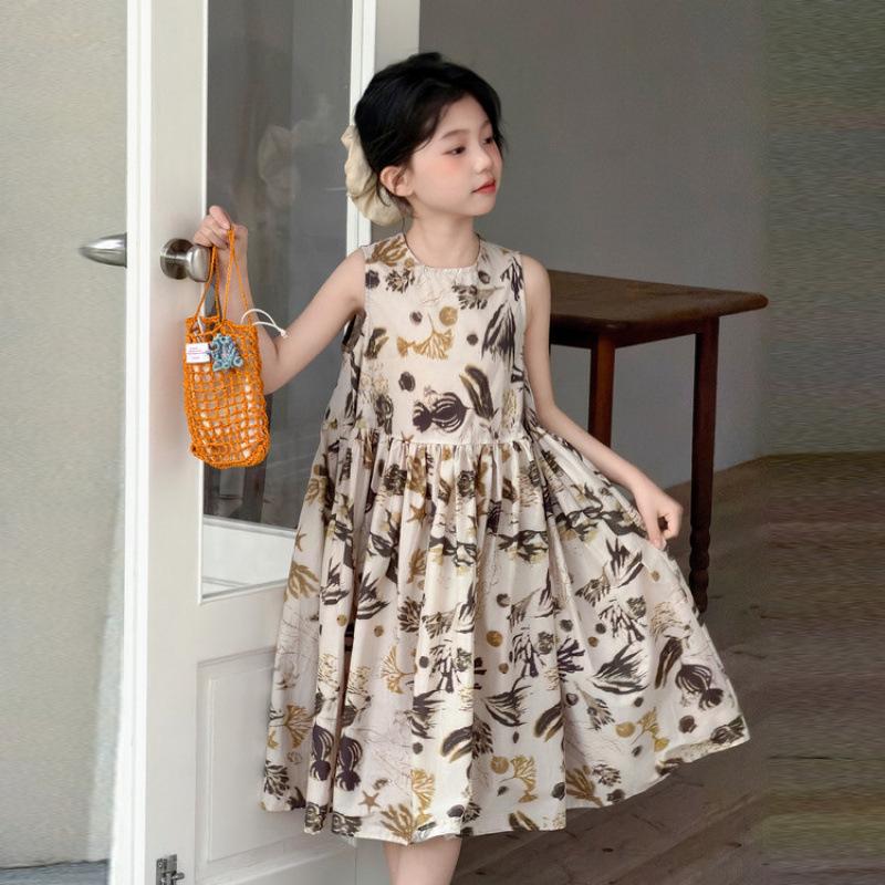 Girls' 2026 Summer Floral Spaghetti Strap Dress - High-End, Stylish Tank Top Dress