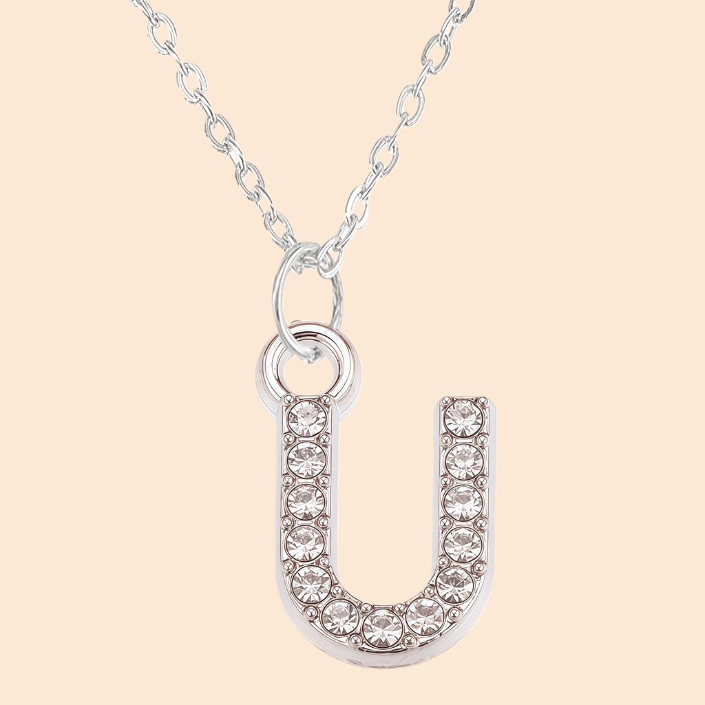 Shining Zircon A-Z Letter Pendant Necklace 26 Initial Alphabet Clavicle Chain For Women Valentine's Day Party Jewelry Gift