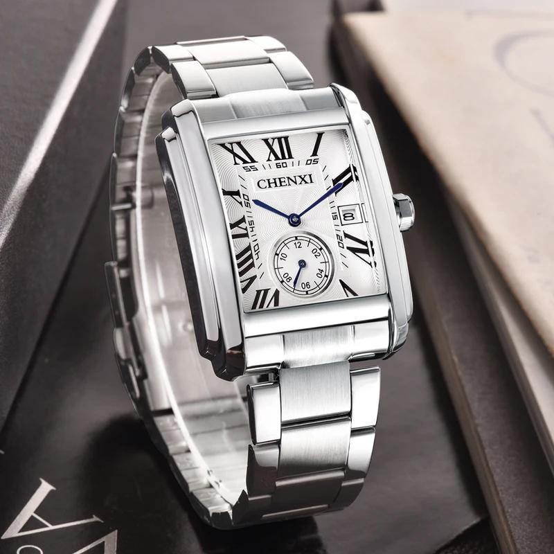 Chenxi Men's Watches Square Dial Original Quartz Watch for Men Waterproof Luminous Stainless Steel Wristwatch Male Date Clock
