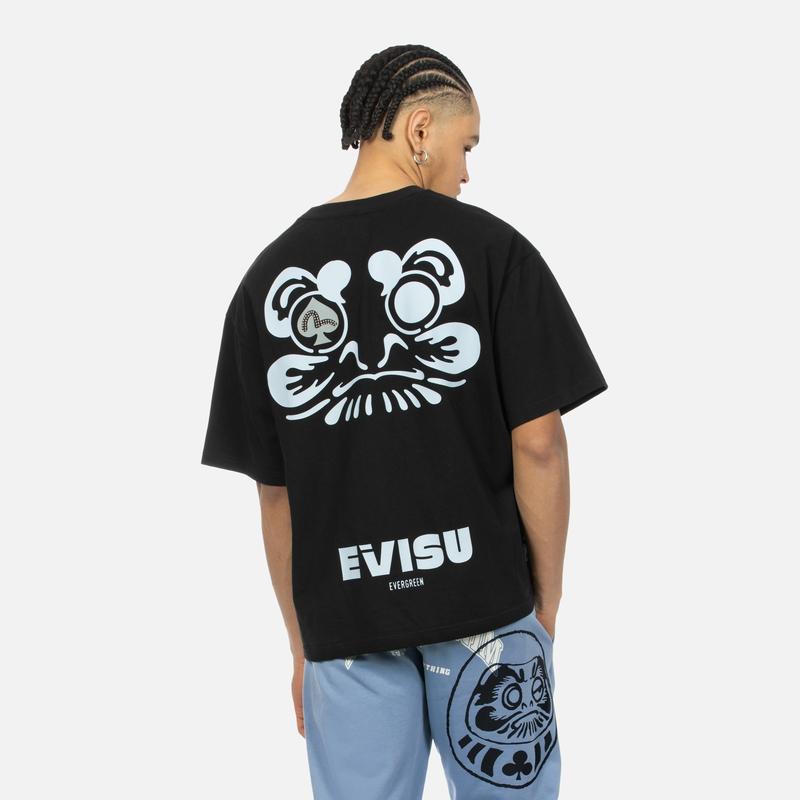 Evisu T-Shirts Men's Black Crew Neck Moderate Straight Fit 2ESHTM4TS1076LFCT