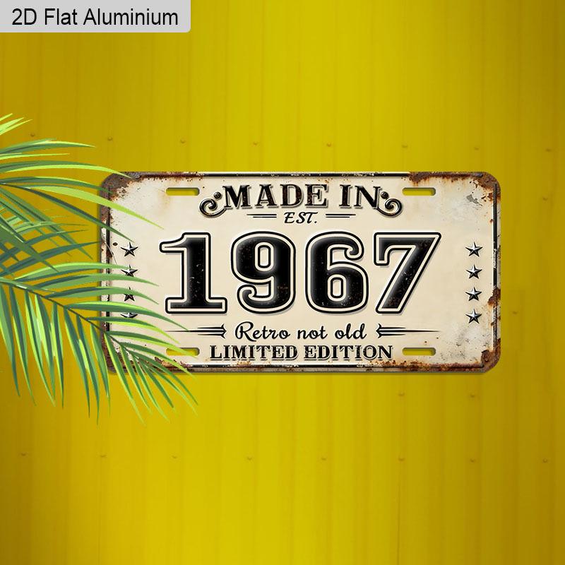 2D Flat 1pc 12''x6'' Durable Aluminum Decorative Sign, "MADE IN 1967 Retro Not Old" Vintage License Plate Style Wall Art, Perfect for Birthday