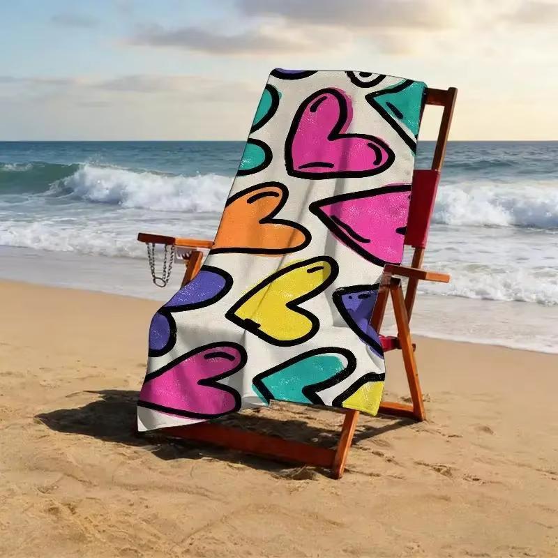 Charity Bazaar Festival Beach Towel, Love Theme Soft Quick Dry Absorbent Microfiber for Swimming Pool Travel Vacation