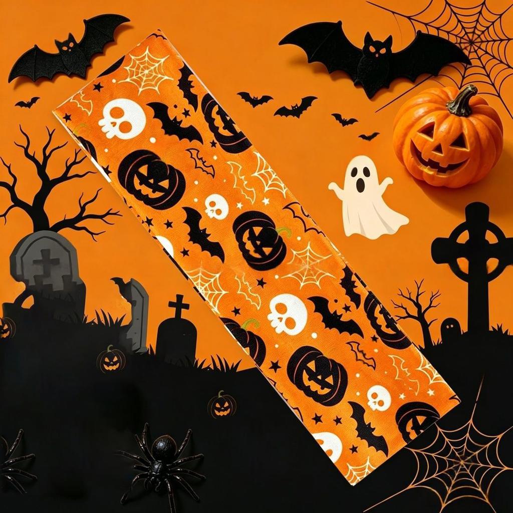 Halloween Themed Headband for Women Stretchy Party Headwear Ghost Pumpkin Spider Web Bat Print Fashion Hair Accessory
