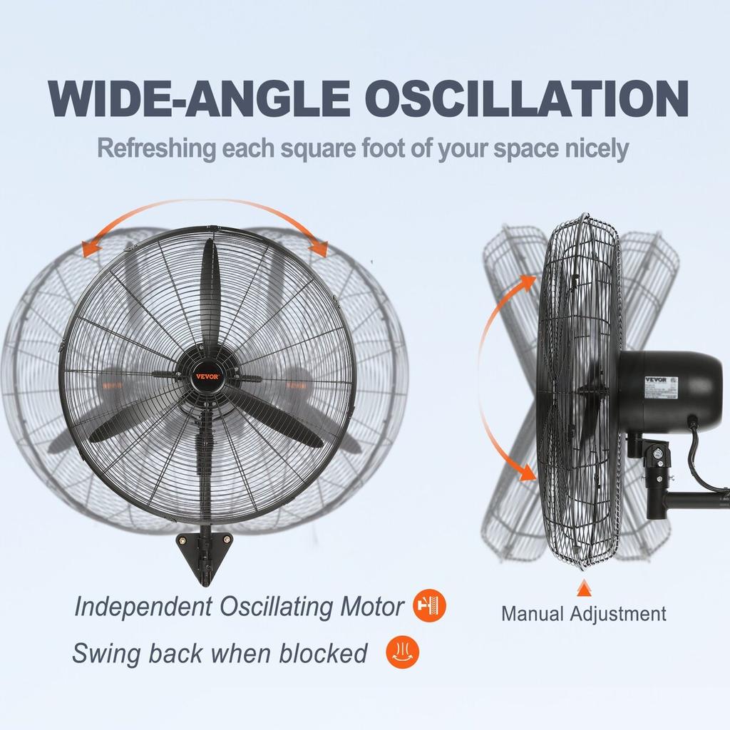24" Oscillating Wall Mist Fan Metal 3 Speeds 115W