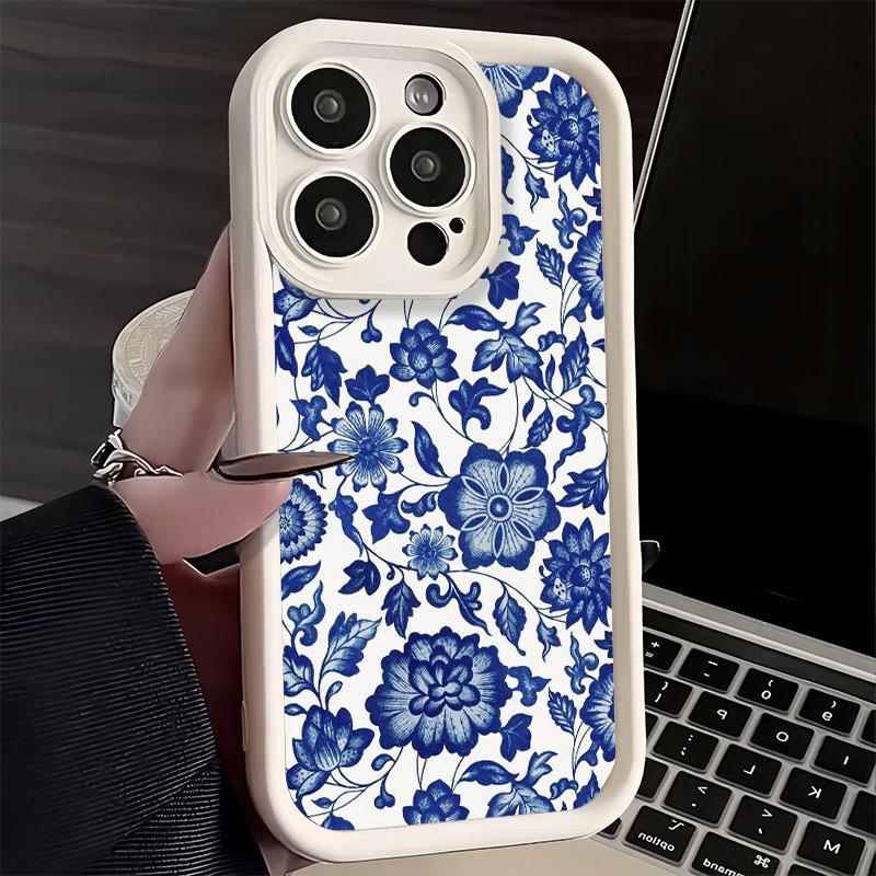 Phone Case for iPhone 17 Air 16E 15 16 Pro Max Blue And White Porcelain Pattern Cover 14 Plus 13 12 Mini Soft Shell Silicone Fun