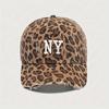 Embroidered NY Distressed Leopard Print Baseball Cap, Breathable Adjustable Golf Summer Fashion Curved Brim Hat, Lightweight Polyester, Toggle Closure