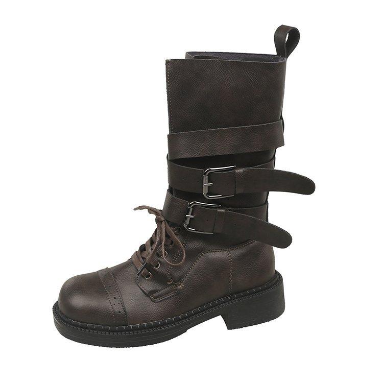 Cowhide version! Second generation war damage boots~ old buckle western cowboy boots locomotive desert short boots women's Martin boots