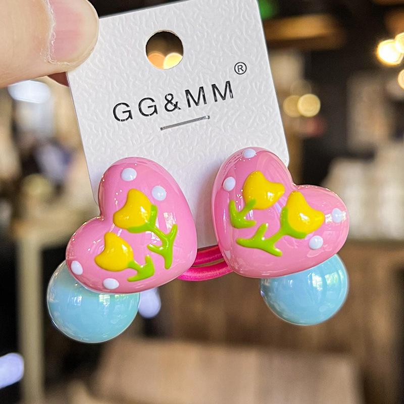 

2 шт., новые милые цветные нарисованные вручную головные уборы принцессы в форме сердца, детские эластичные резинки для волос, детские веревки для волос, аксессуары для волос для девочек розы красного