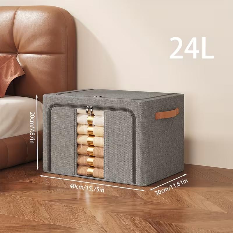 

1PC 24/66/100L Large capacity clothes basket Steel frame foldable clothes storage box Cotton quilt hat scarf Wardrobe organizer 1PC