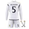 Camisa de Futebol Real Madrid Bellingham Manga Longa Roupas Esportivas Infantis Respirável Secagem Rápida Camisa de Treino e Jogo Juvenil Licenciada Oficialmente