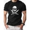 European Sizes Men'S Pirate Skull T-Shirt - Red & White Nautical Design with Skull & Crossbones, Lightweight Summer Tee for Beach, Parties