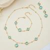 Geometric Glass Stone Earrings & Stainless Steel Bead Necklace Bracelet Set - Multi-color Patchwork Jewelry