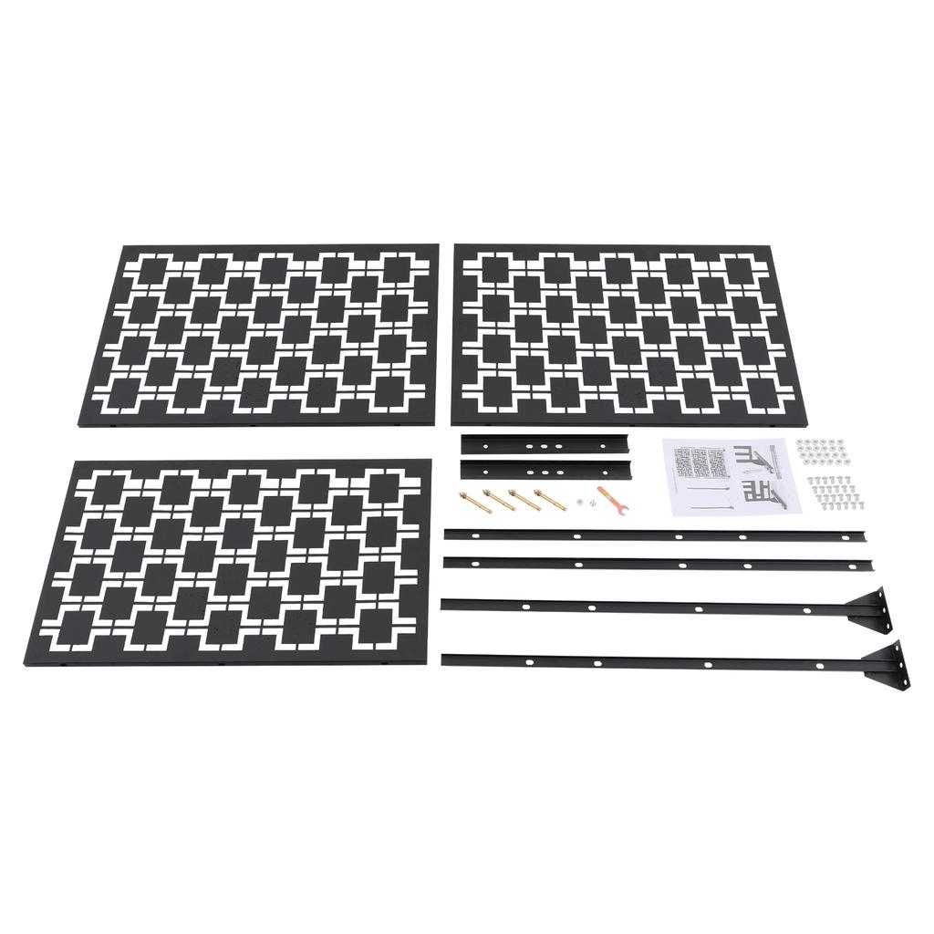 Modern Black Grid Privacy Screen Fence, Free Standing Outdoor Decorative Panel with Steel Frame, Metal Partition Wall for Garden