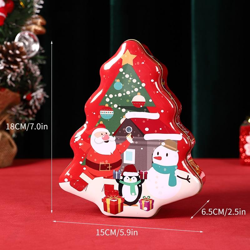 Christmas Tree Shape Iron Box Christmas Tin Gift Box Tinplate Biscuit Box Candy Storage Container for Christmas Decorations