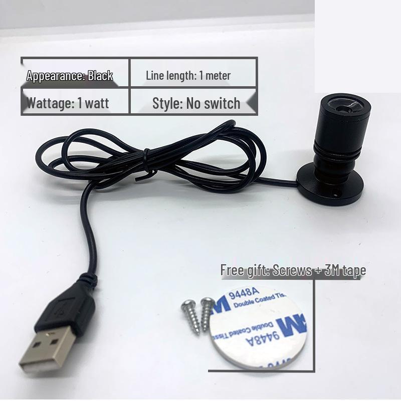 USB Mini LED Spotlight for Cabinets and Models, Ceiling Mount, 5V Interface, Colored Light Black without Switch