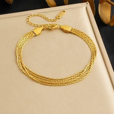 Vergoldetes mehrschichtiges Schlangenketten-Armband, zartes 5-reihiges Gliederketten-Armband, minimalistischer Alltags-Schmuck für Frauen Geschenk