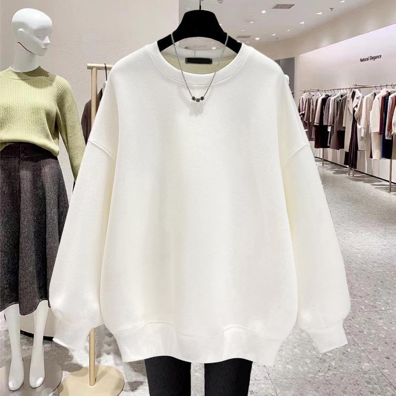 Fashion solid color women s clothing pure cotton velvet thickened winter versatile sweater spring and autumn ins S