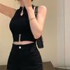American Knitted Camisole Hollow-out Tank Top Women's Outerwear Hot Girl Summer Backless Base Layer Sweet & Spicy Short Sexy Top