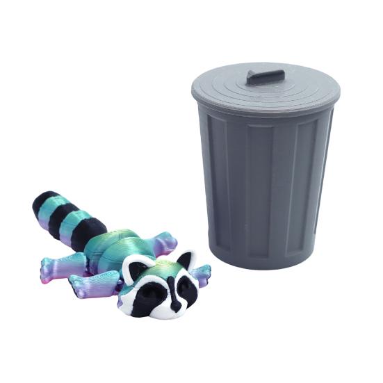 3D Printed Raccoon Figurine Movable Joints Raccoon Fidget Toy Trash Can with Articulated Raccoon Inside Desktop Decoration Ornament