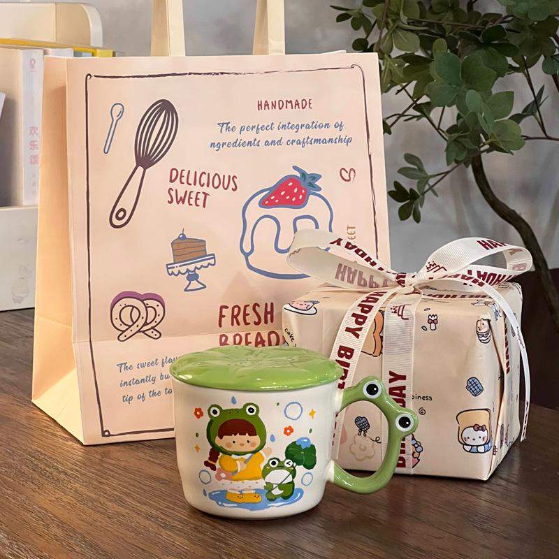Hochwertiges Geburtstagsgeschenk niedliche Karte Frosch Junge Keramiktasse für Jungen und Mädchen und Kinder Souvenir Geschenkbox