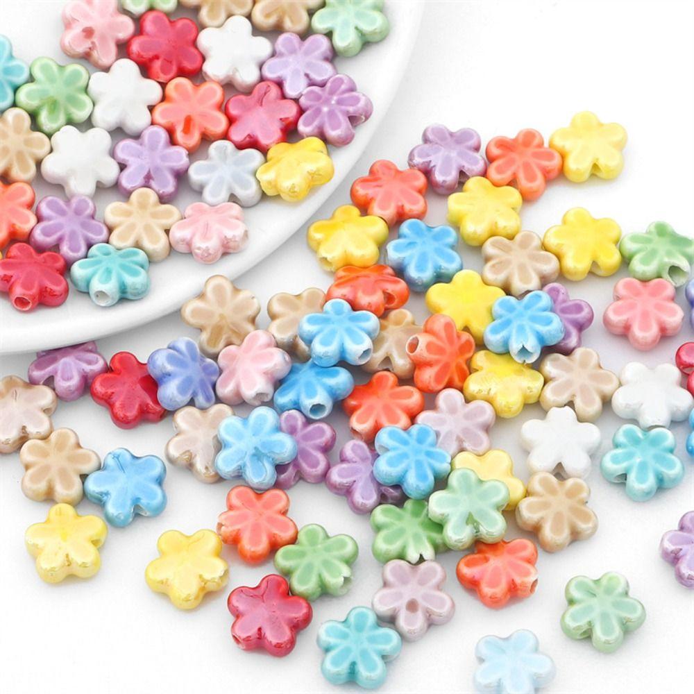 10pcs Ceramic Five-petaled Flower Bead Handmade Craft Jewelry Making Material Gift