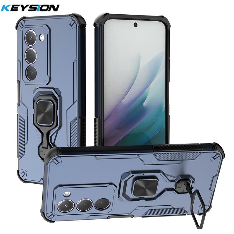 

Ключовий ударостійкий броньований чохол KEYSION для Redmi 15 169.5mm 171mm Силікон+ПК Вертикальна металева кільце-підставка Чохол для телефону для Redmi 15 5G for Redmi 15 171mm синій