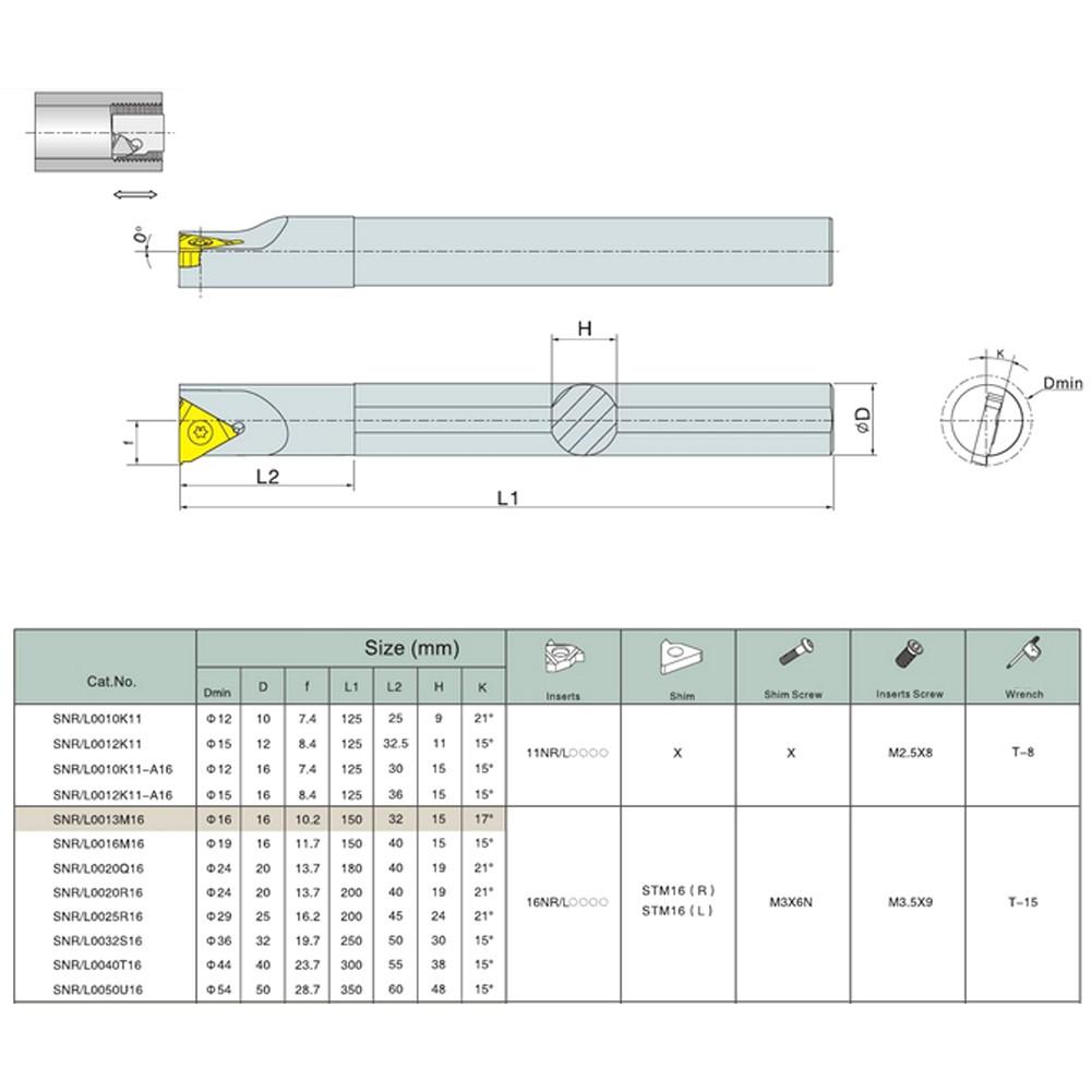 SNR0013M16 Lathe Internal Threading Boring Bar Turning Tool Holder + 16IR AG60