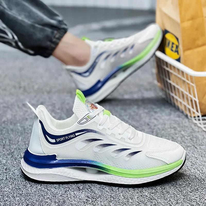 Casual Shoes Fashion Running Shoes Men Flame Printed Sneakers Knit Athletic Sports Blade Cushioning Jogging Trainers Lightweight