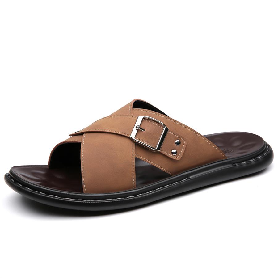 Large Size Men Slippers Summer Outdoor Breathable Non Slip Comfortable Casual Flats Fashion Buckle Strap Soft Sole Beach Shoes