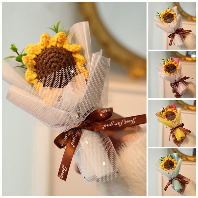 Sunflower Bouquet Gift Handmade Knitted Creative Valentine's Day Gifts For Girl DIY Simulate Bouquet Handmade Knitted Bouquet